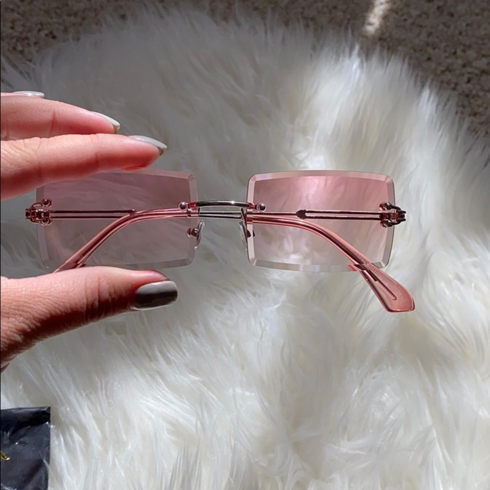 Rectangle Sunglasses Candy Color Rimless - Picture 3 of 5